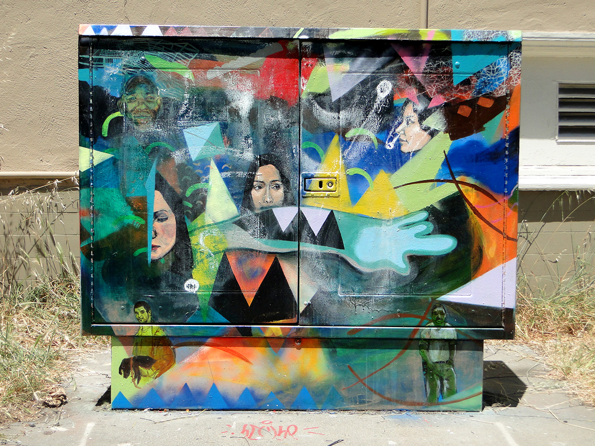 Street art utility boxes in Kono district  of Oakland, Ca