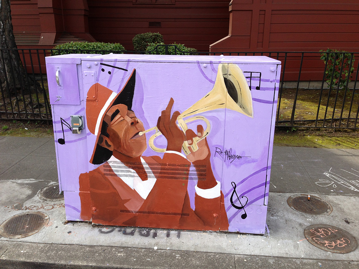 Rasul street art utility box in Kono Distric of Oakland
