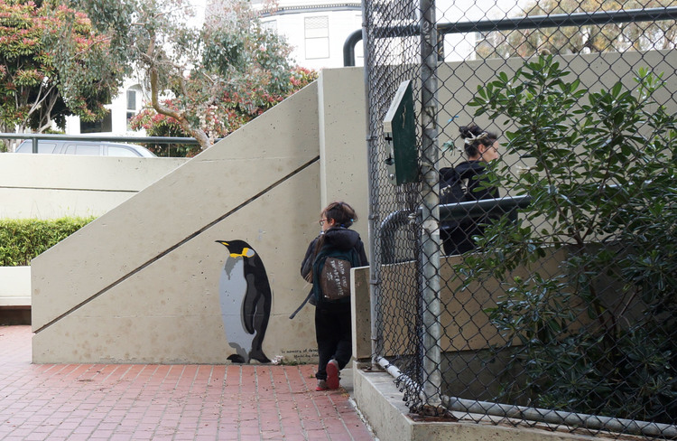 fnnch street art penguin in San Francisco park