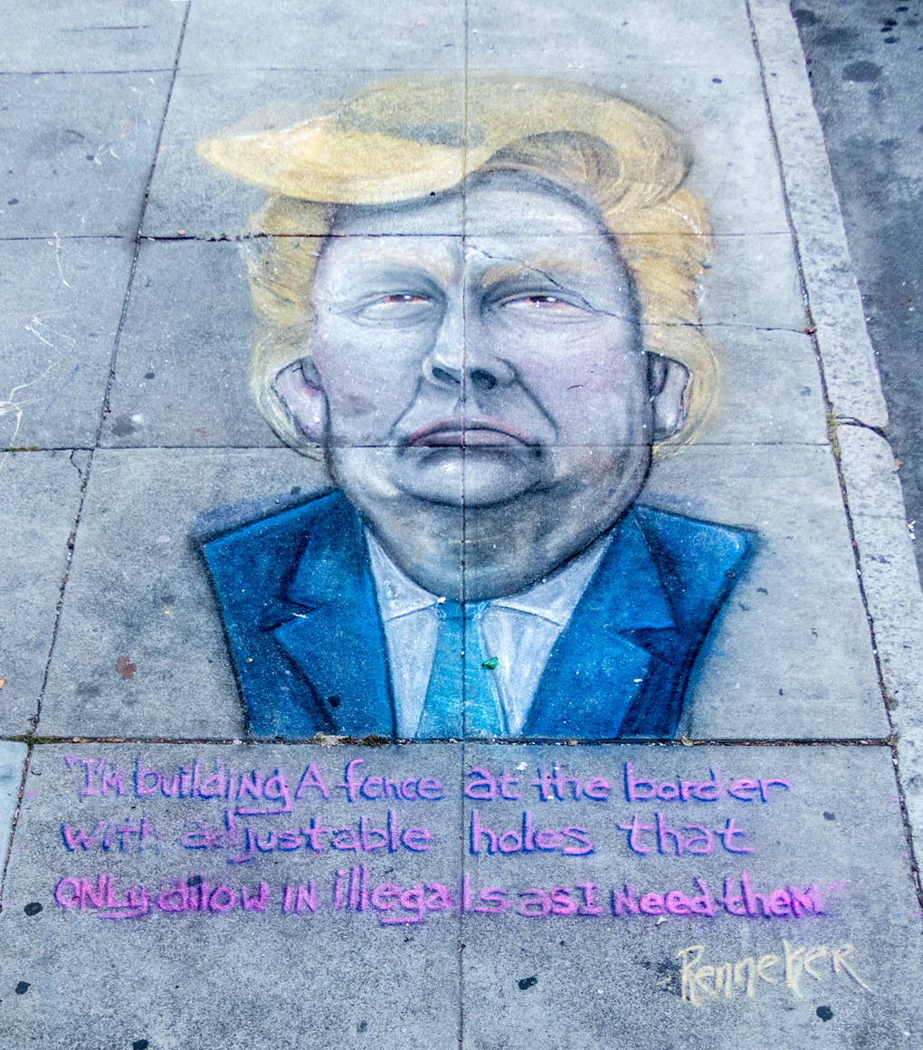 Sidewalk graffiti of Donald Trump by Renneker in San Francisco, CA