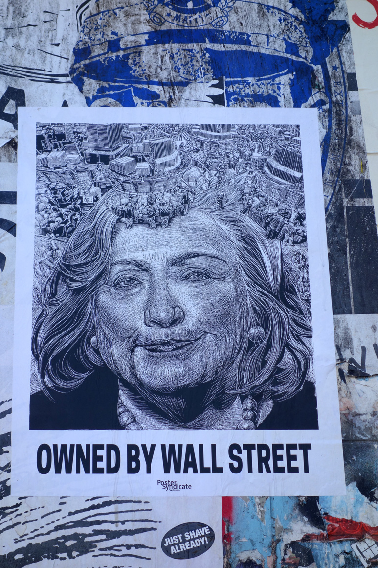 Poster Syndicate Political street art wheat paste of Hilary Clinton on DeAppropriation Project Wall in San Francisco Mission District