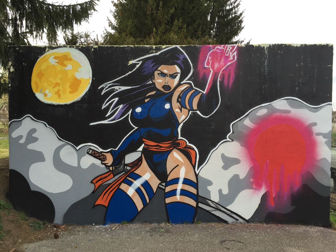 French artist K2 Color your life street art Motal Combat  in Boege France 