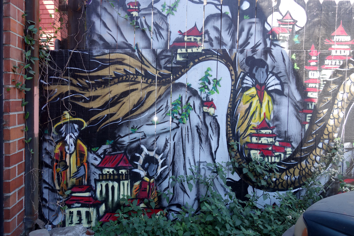3ugor Dragon School street art mural in Oakland Chinatown